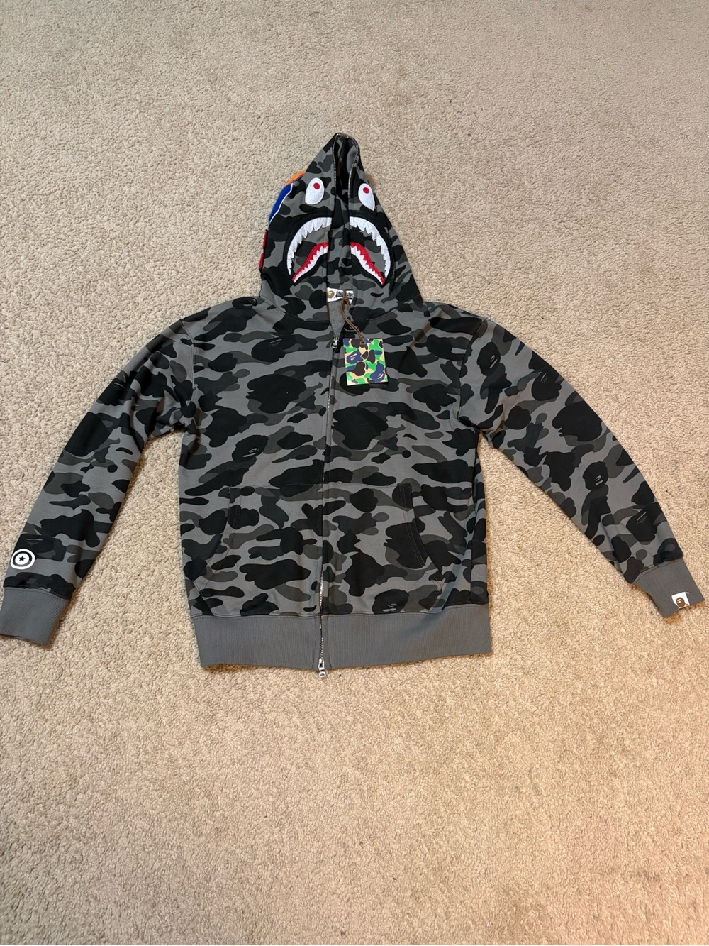 BAPE Shark Camo Hoodie- Black and Grey Zip up hoodie